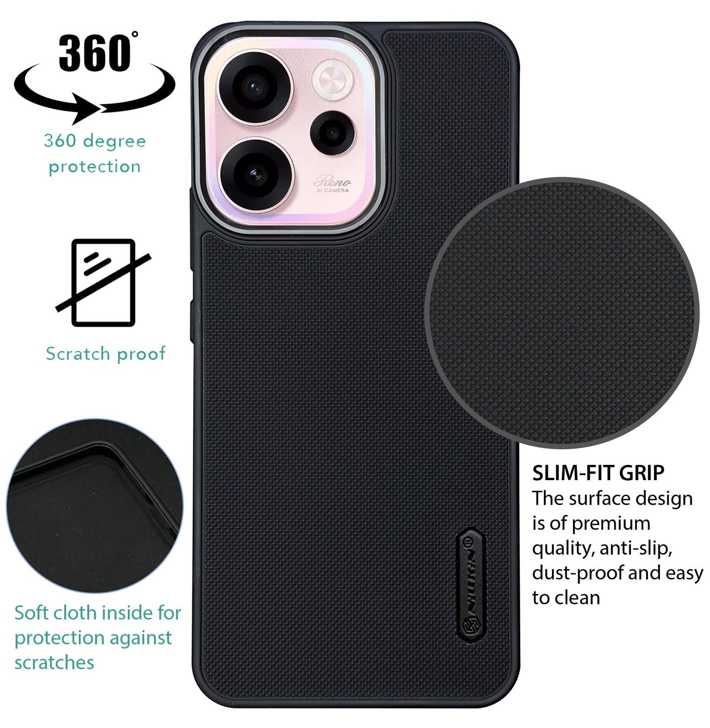 NIUKIN Super Frosted Dotted Case with Camera Ring for Oppo Reno 15c