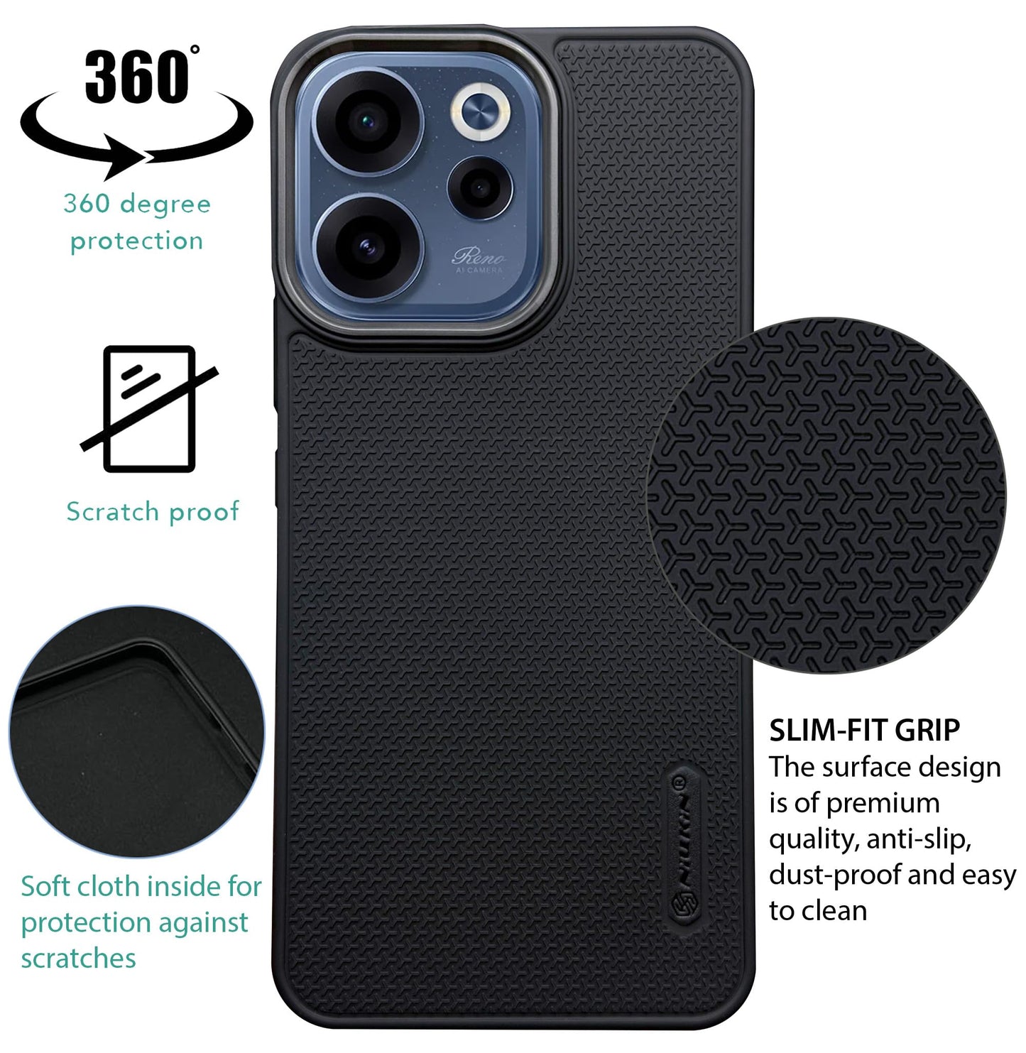 Niukin Grip Guard Back Case with Camera Ring for Oppo Reno 15c