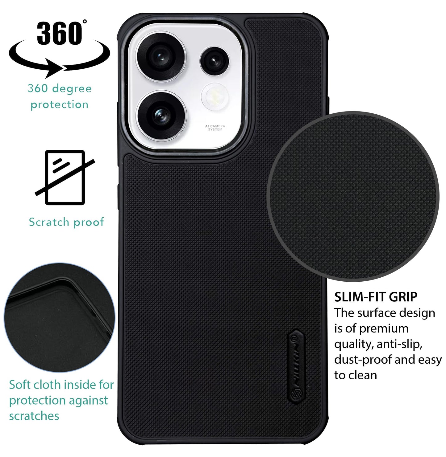 NIUKIN Super Frosted Dotted Case with Camera Ring for Oppo Reno 16