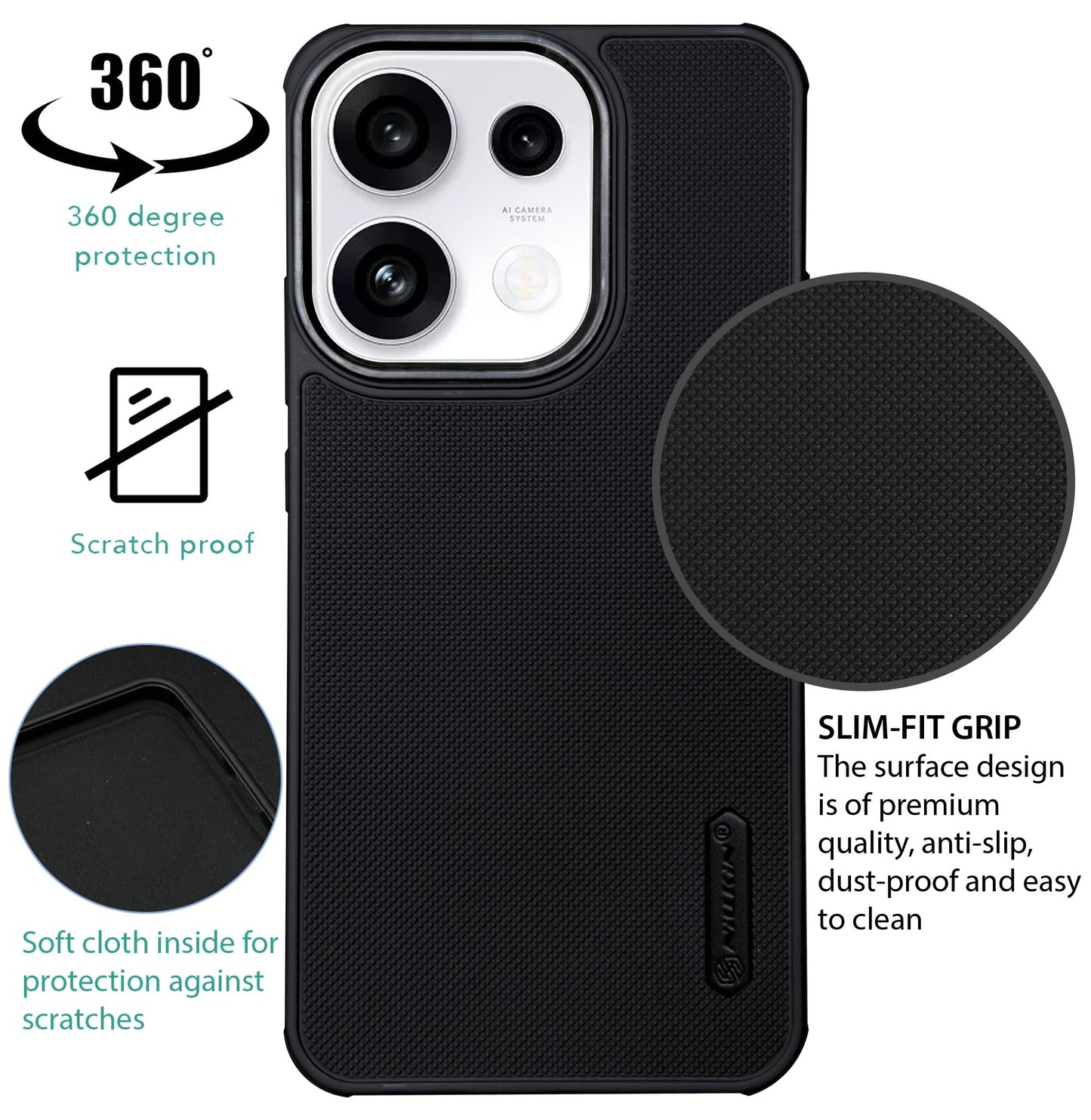 NIUKIN Super Frosted Dotted Case with Camera Ring for Oppo Reno 16c