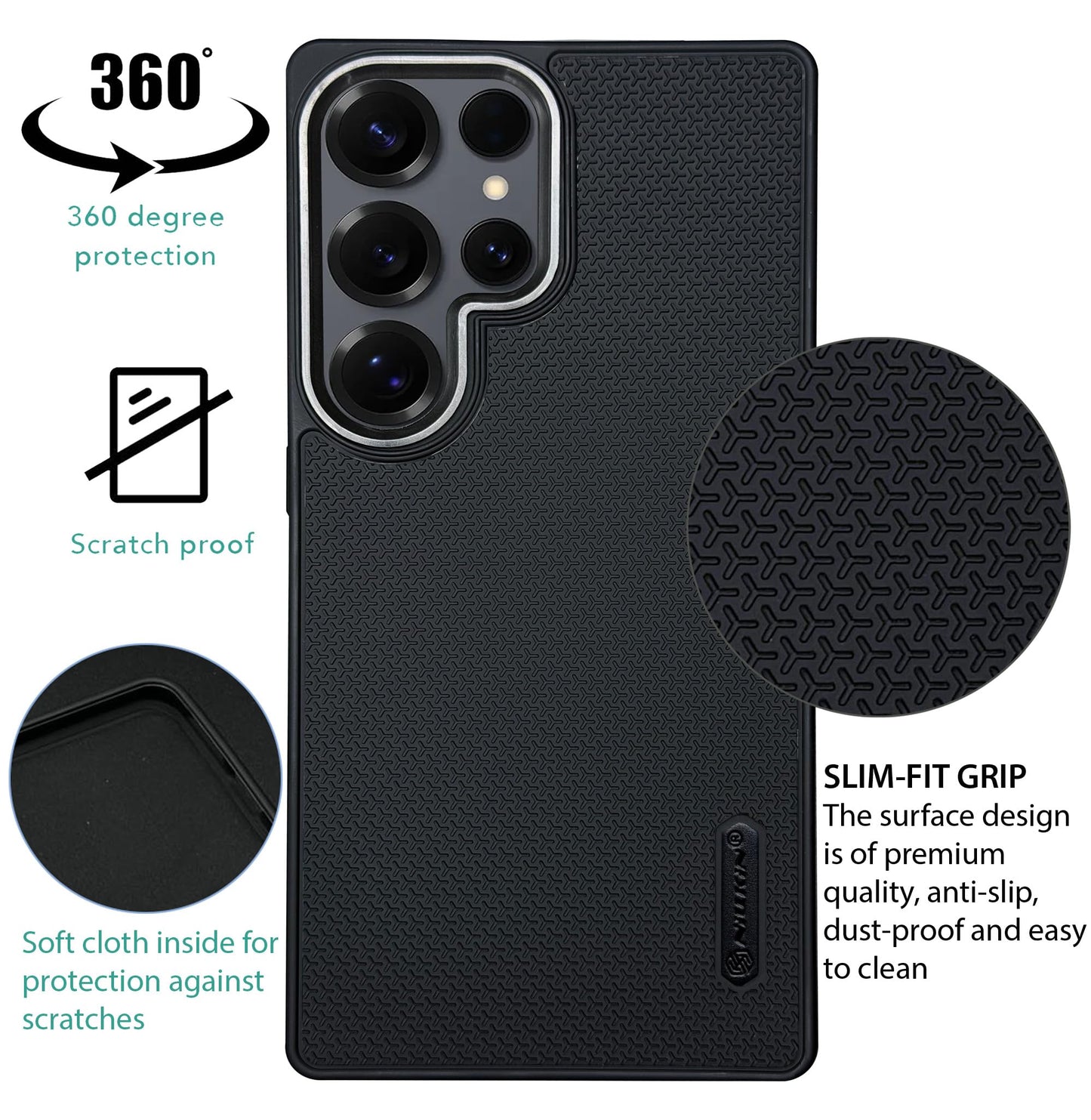 Niukin Grip Guard Back Case with Camera Ring for Samsung Galaxy S25 Ultra