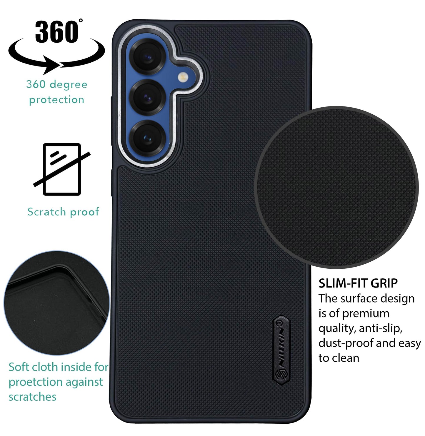 NIUKIN Super Frosted Dotted Case with Camera Ring for Samsung S25 Plus
