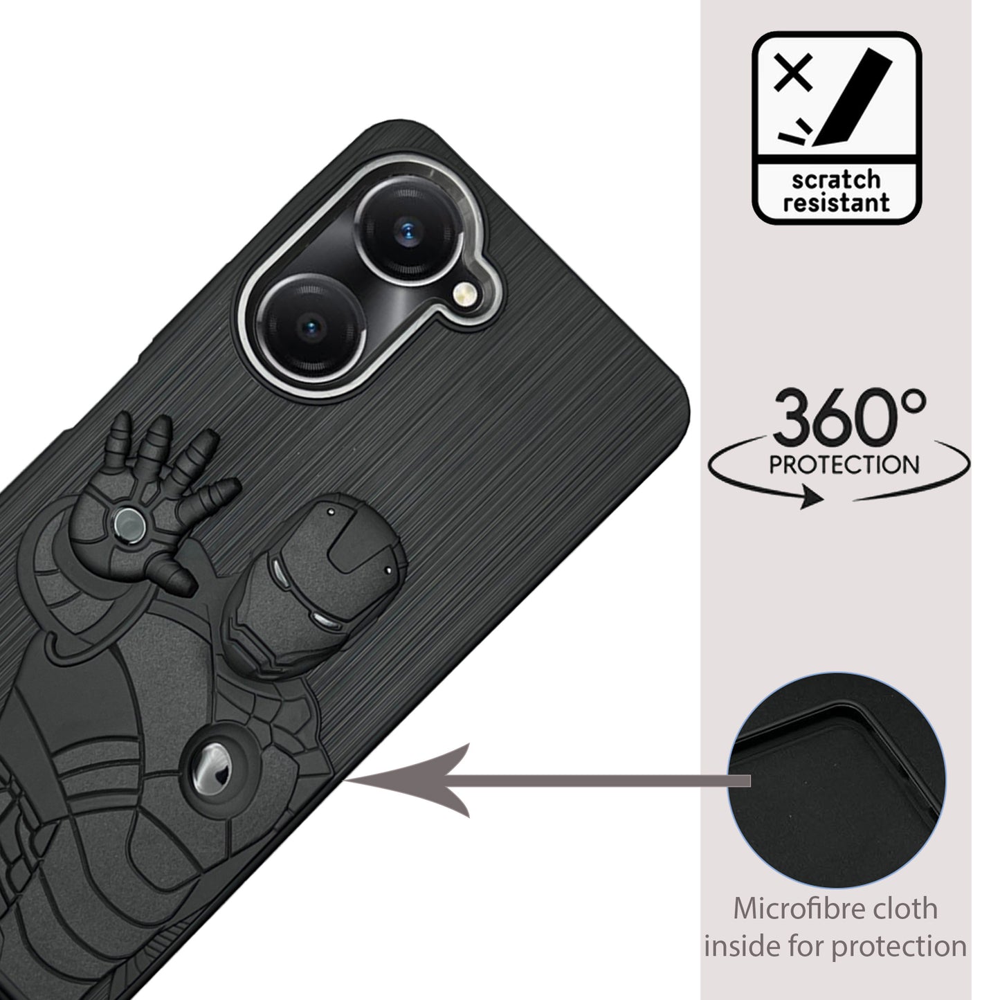 IR Superhero Action Case with Metallic Camera Ring for Vivo T3 Lite