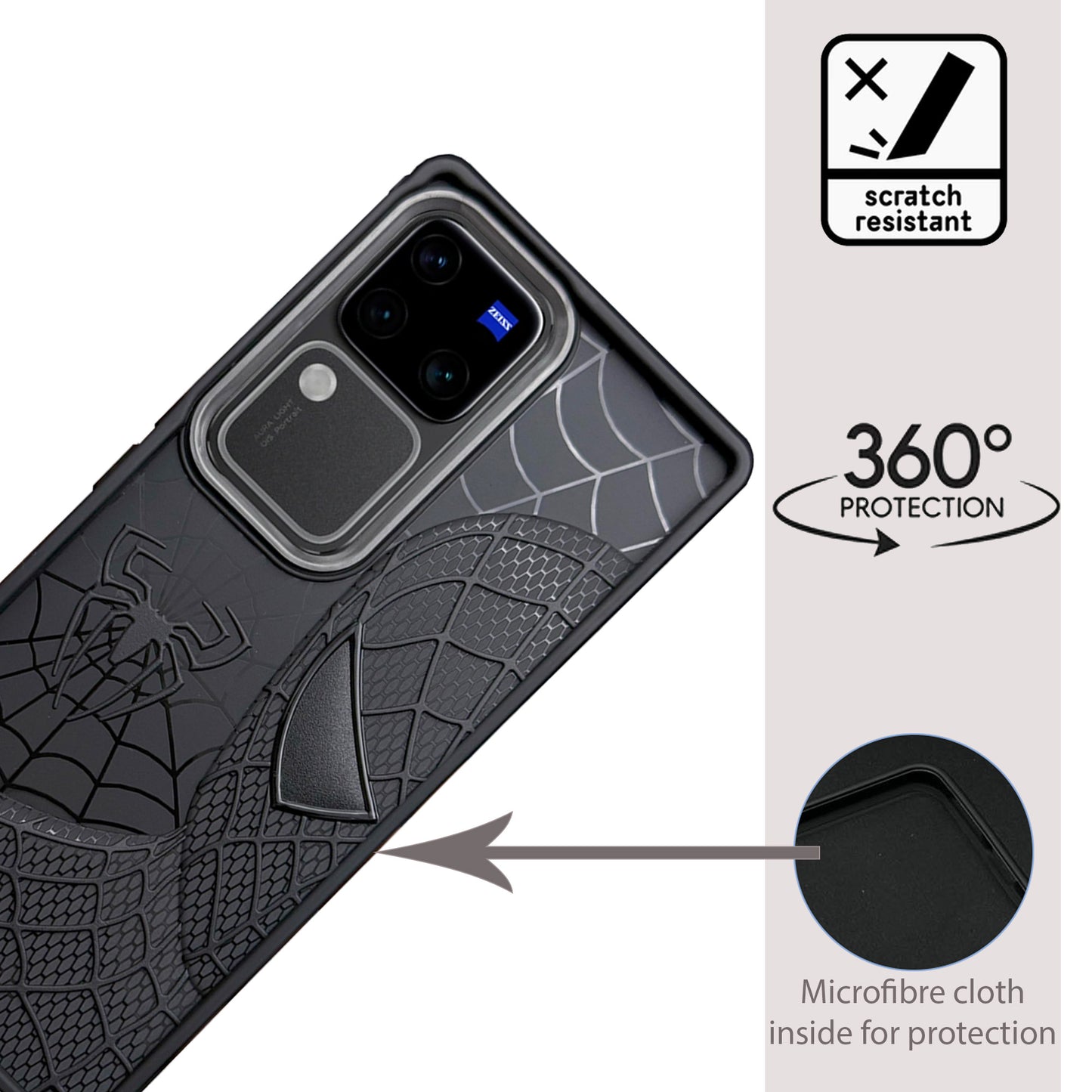 Sp Superhero Web Case with Metallic Camera Ring for Vivo V30 Pro(5G)