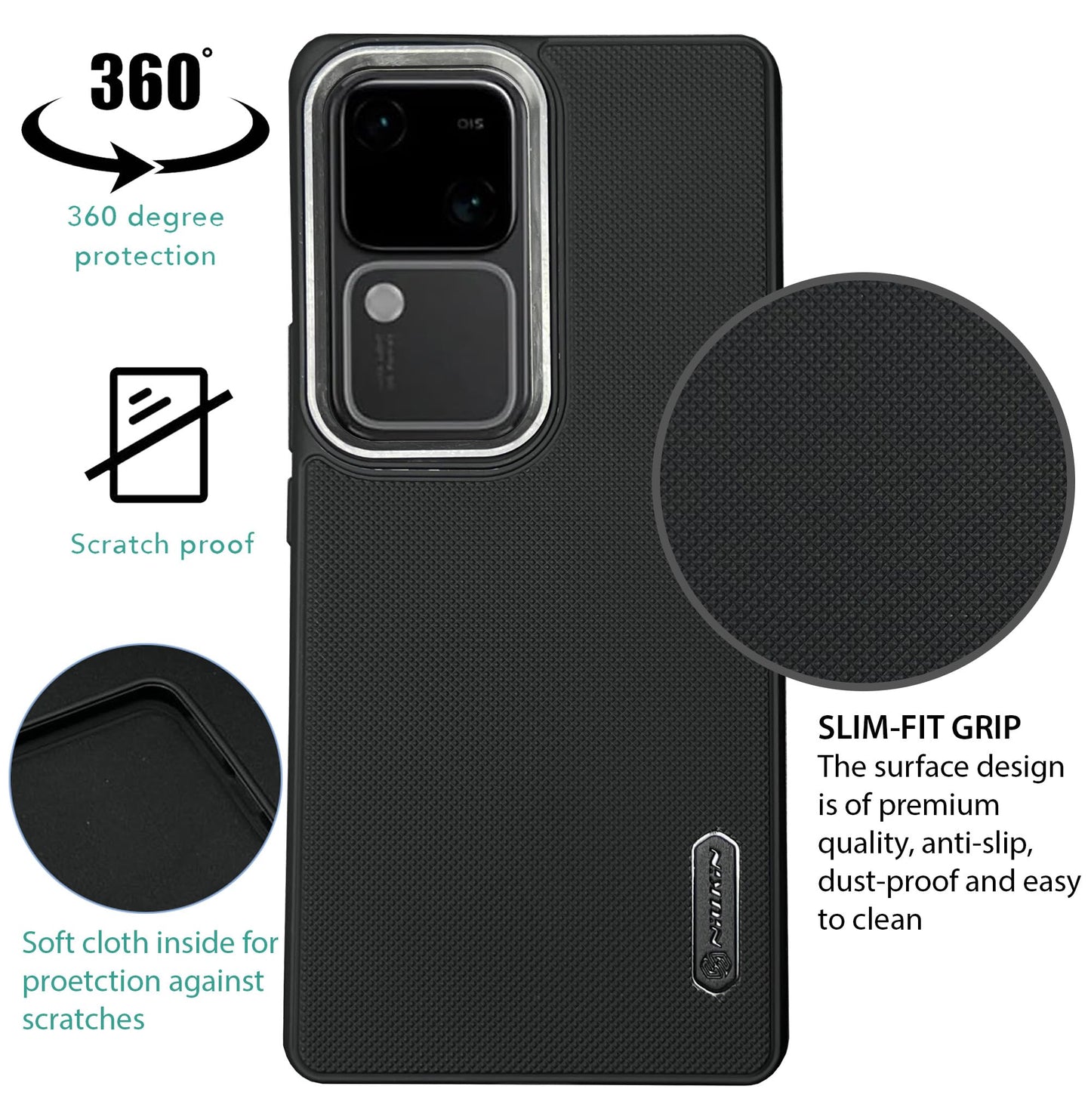 NIUKIN Super Frosted Dotted Case with Camera Ring for Vivo V30 Pro