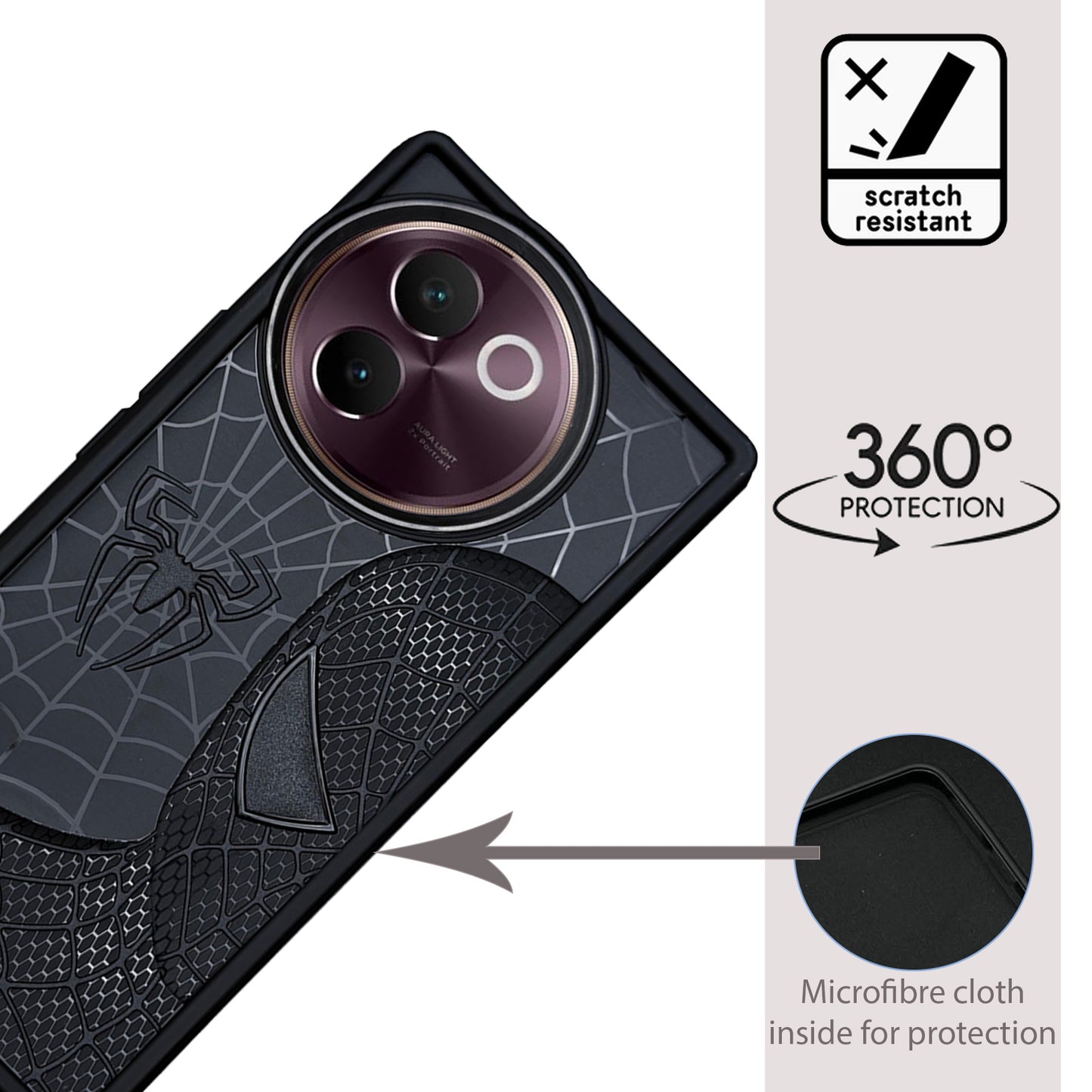 Sp Superhero Web Case with Metallic Camera Ring for Vivo V30e