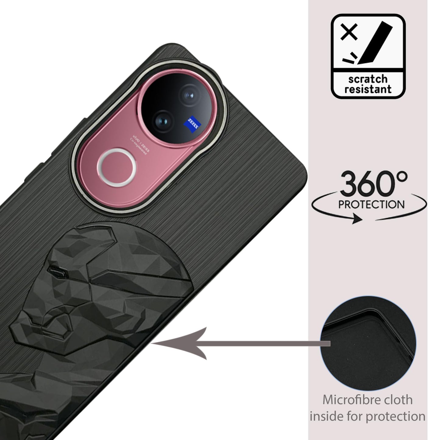 IR Superhero Side Face Prism Case with Metallic Camera Ring for Vivo V50