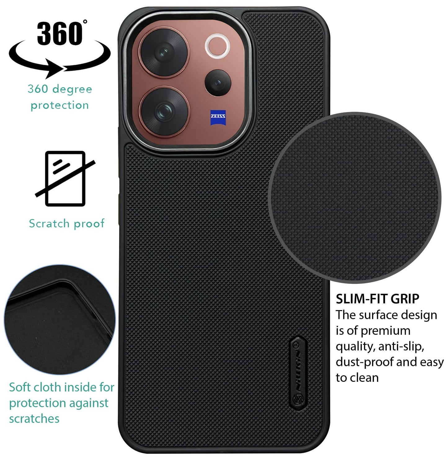 NIUKIN Super Frosted Dotted Case with Camera Ring for Vivo V70