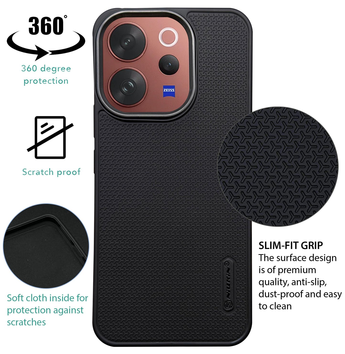 Niukin Grip Guard Back Case with Camera Ring for Vivo V70 Elite