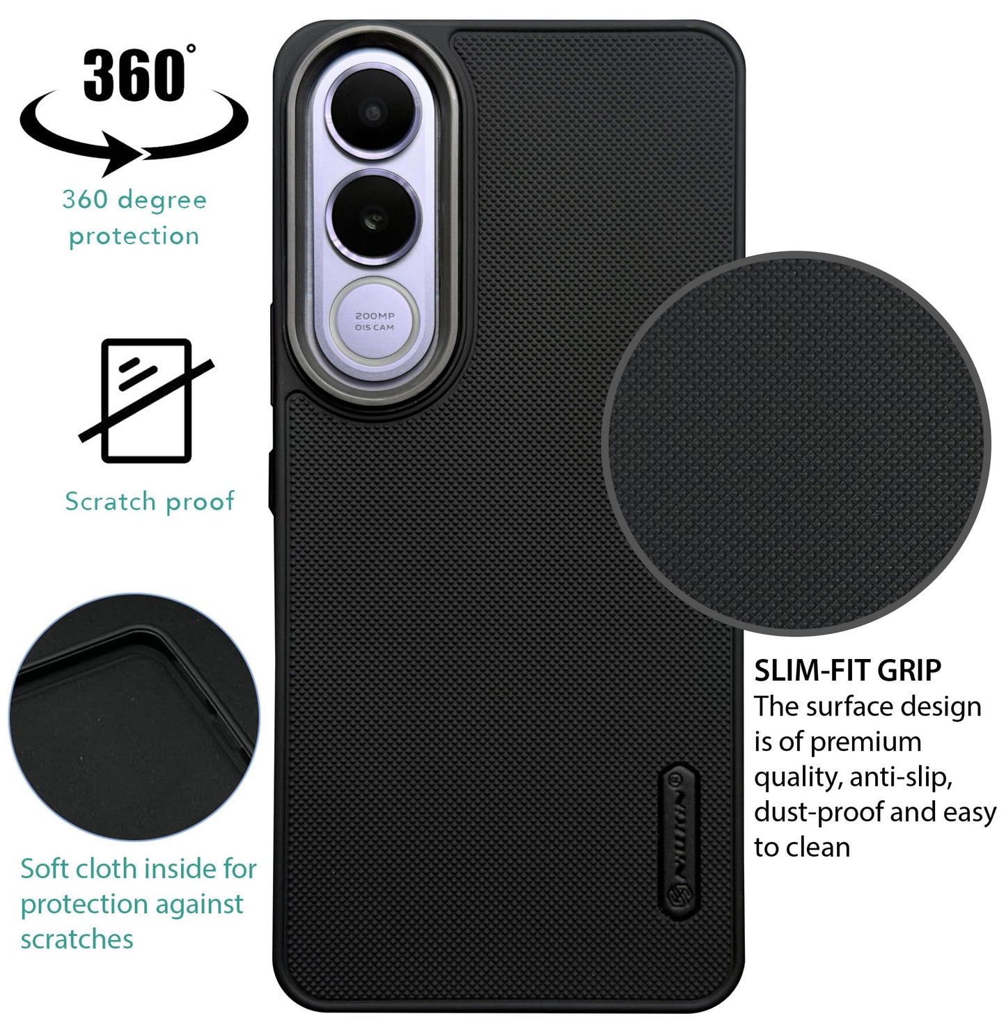 NIUKIN Super Frosted Dotted Case with Camera Ring for Vivo V70 FE