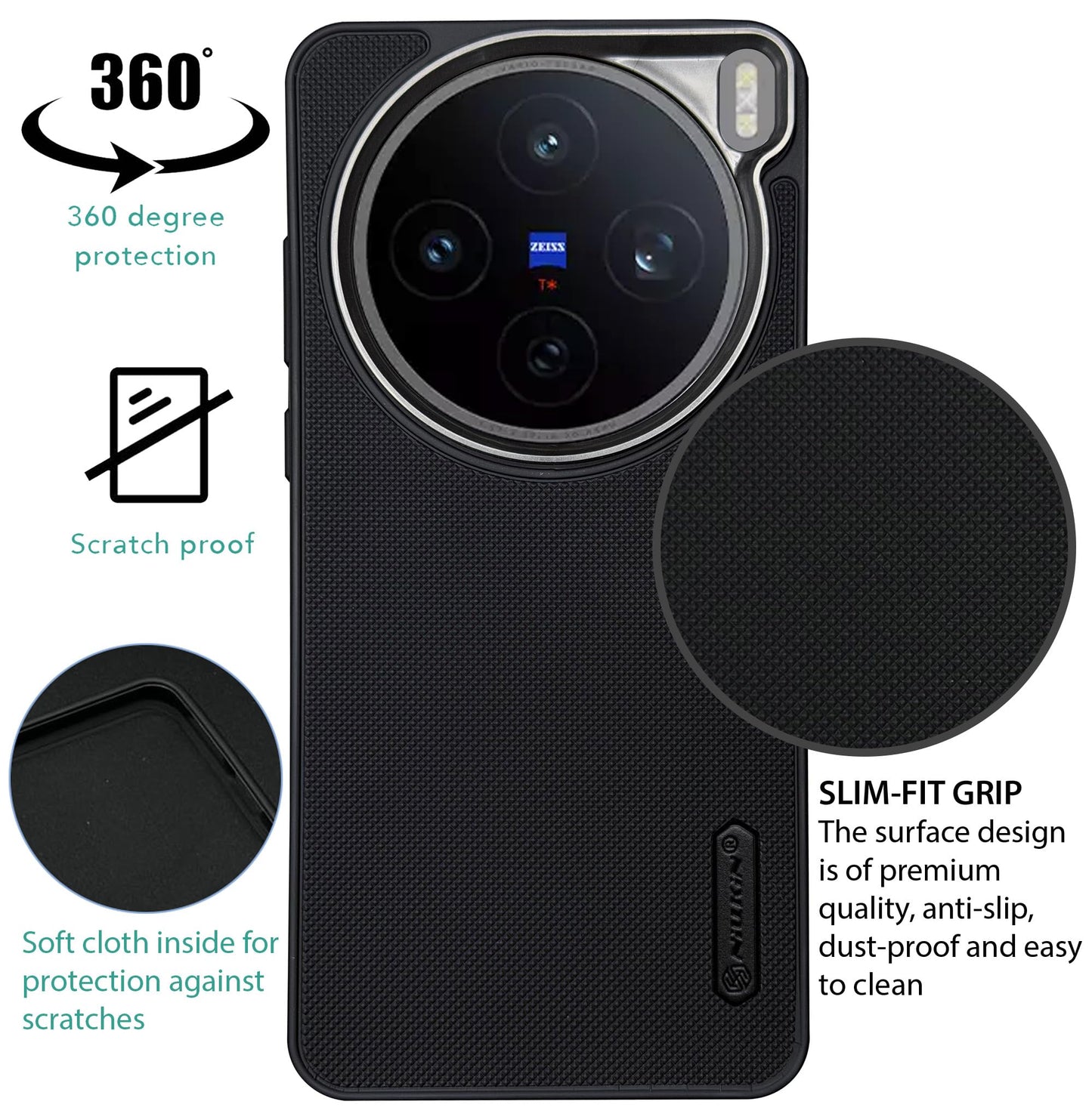 NIUKIN Super Frosted Dotted Case with Camera Ring for Vivo X200T