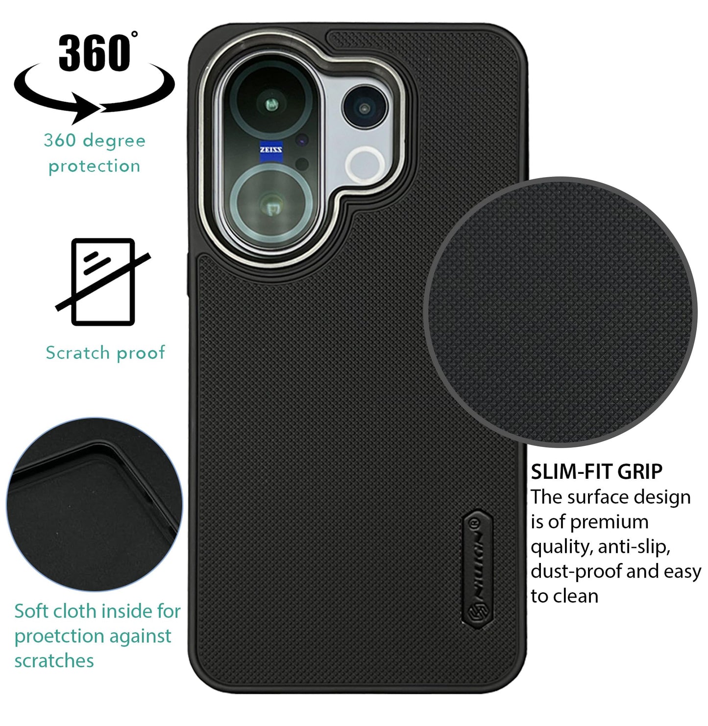 NIUKIN Super Frosted Dotted Case with Camera Ring for Vivo X200 FE
