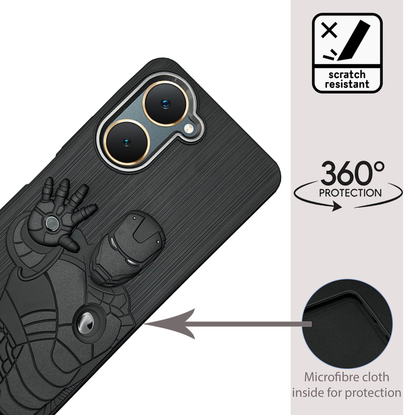 IR Superhero Action Case with Metallic Camera Ring for Vivo Y18(4G)