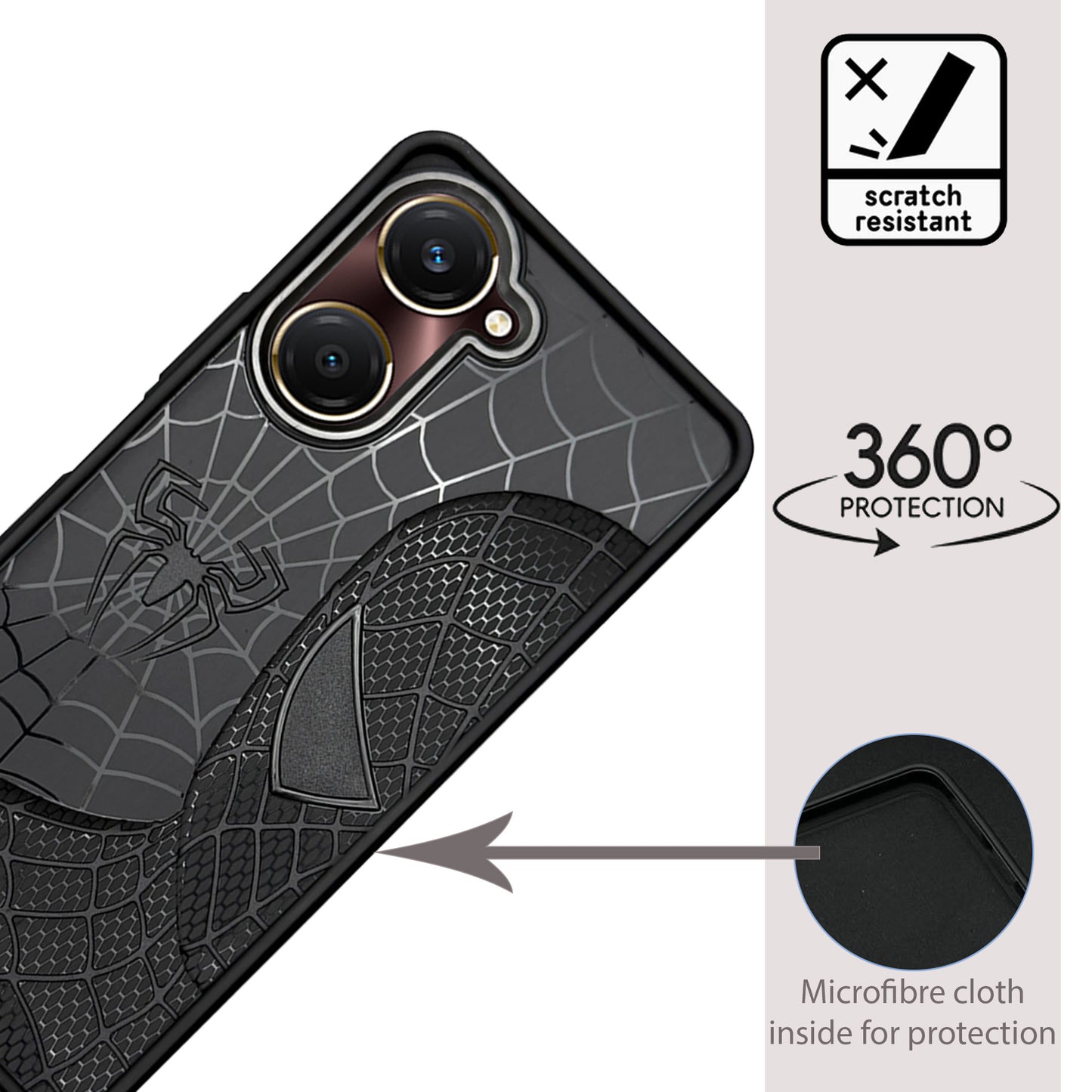 Sp Superhero Web Case with Metallic Camera Ring for Vivo Y28s (5G)