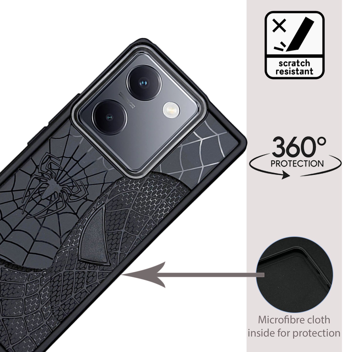 Sp Superhero Web Case with Metallic Camera Ring for Vivo Y200 Pro(5G)