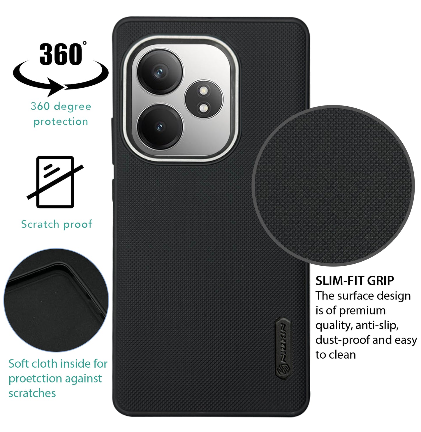 NIUKIN Super Frosted Dotted Case with Camera Ring for Realme GT 6