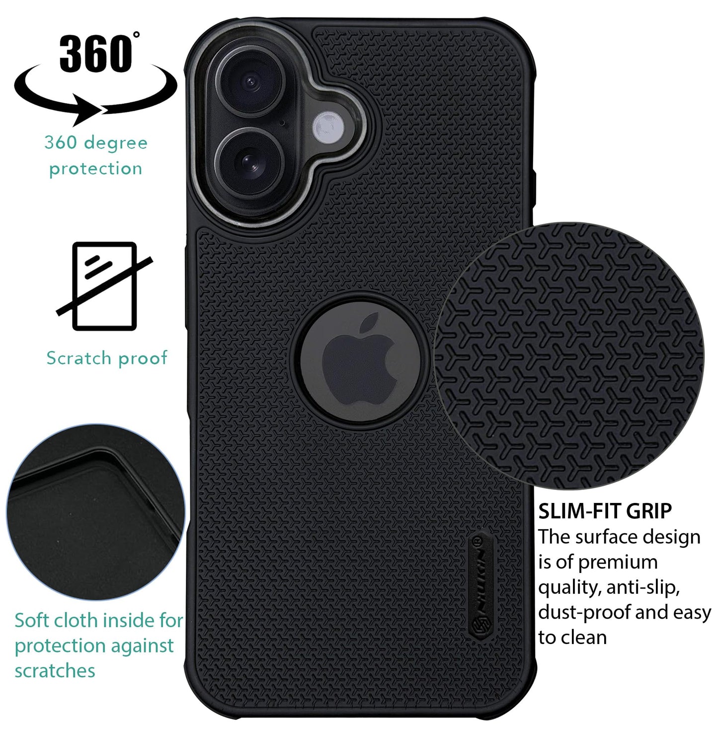 Niukin Grip Guard Back Case with Camera Ring for iPhone 16