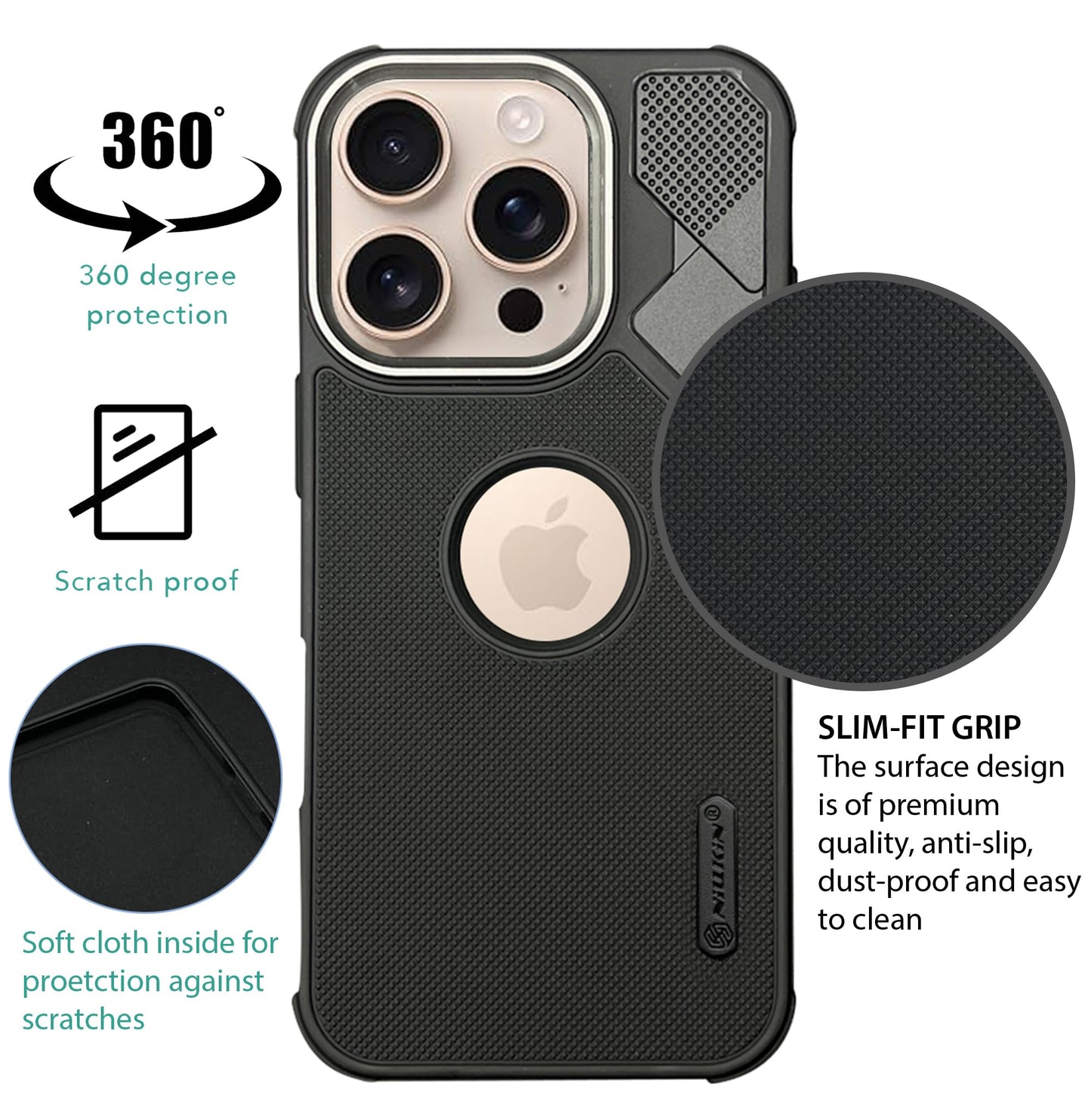 NIUKIN Fancy Super Frosted Dotted Case with Camera Ring for iPhone 16 Pro