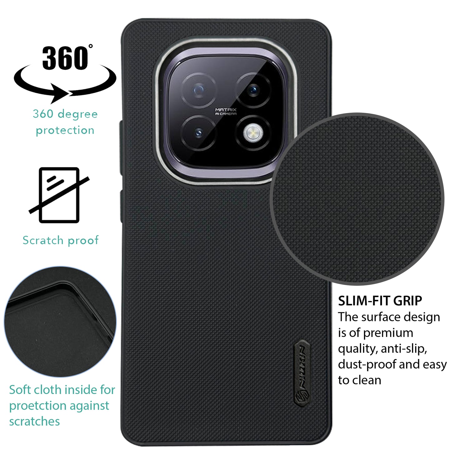 NIUKIN Super Frosted Dotted Case with Camera Ring for Realme Narzo 70 Turbo