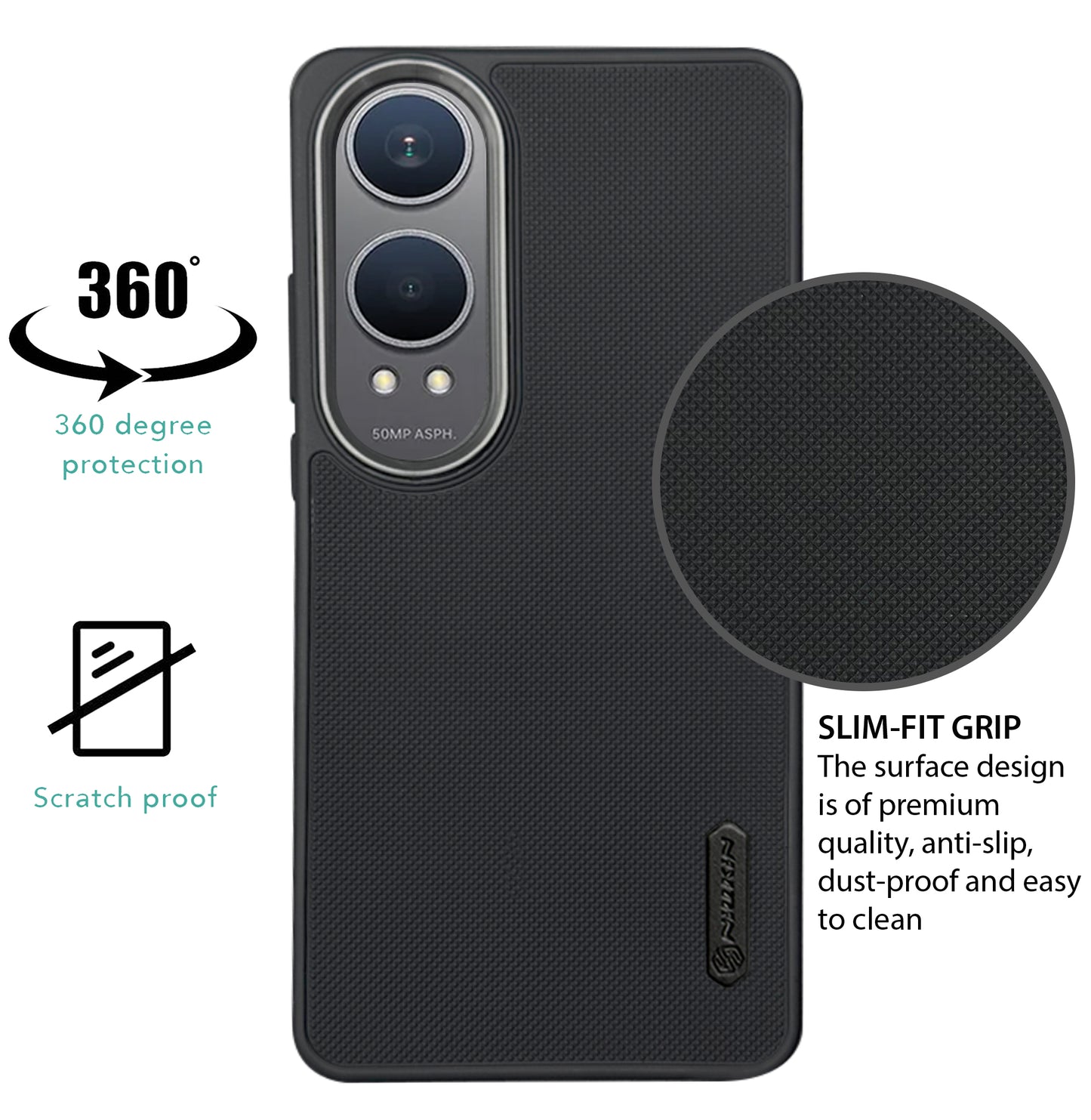 NIUKIN Super Frosted Dotted Case with Camera Ring for Oneplus Nord CE 4 Lite