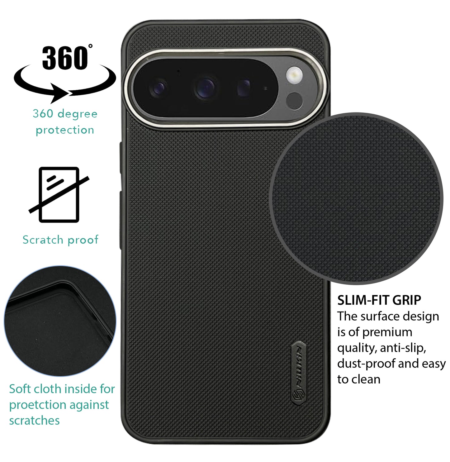 NIUKIN Super Frosted Dotted Case with Camera Ring for Google Pixel 9