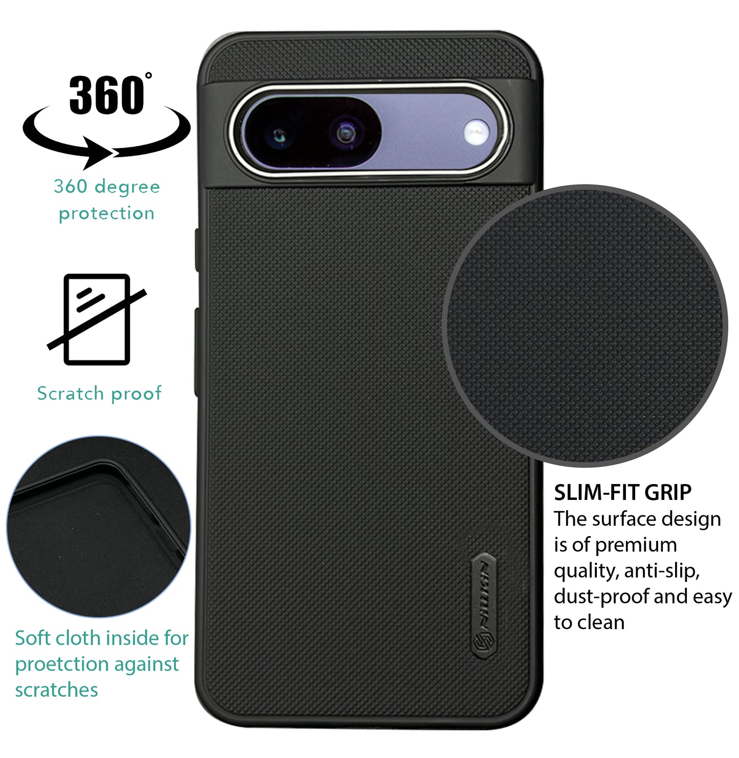 NIUKIN Super Frosted Dotted Case with Camera Ring for Google Pixel 8A