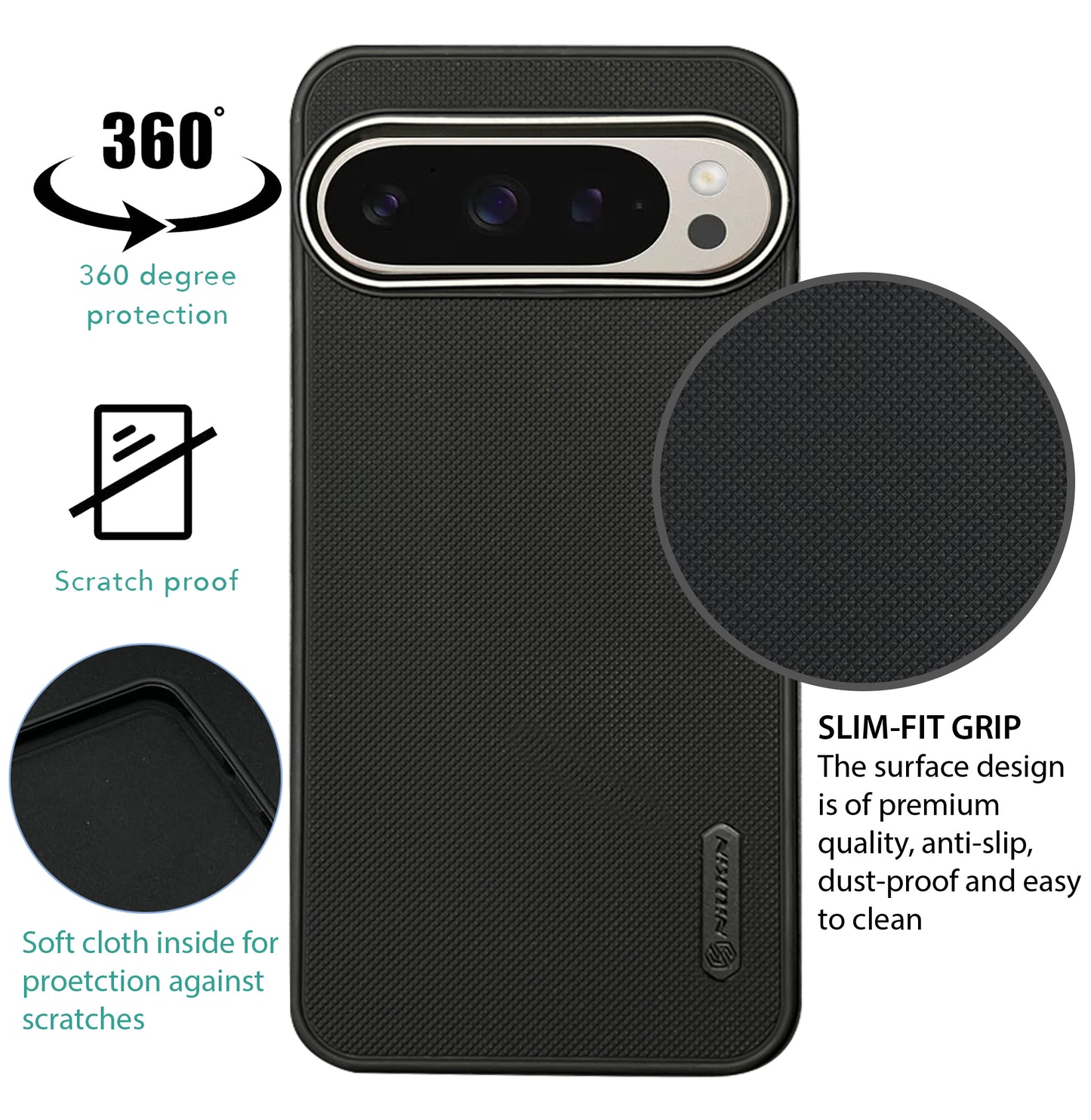 NIUKIN Super Frosted Dotted Case with Camera Ring for Google Pixel 9 Pro XL