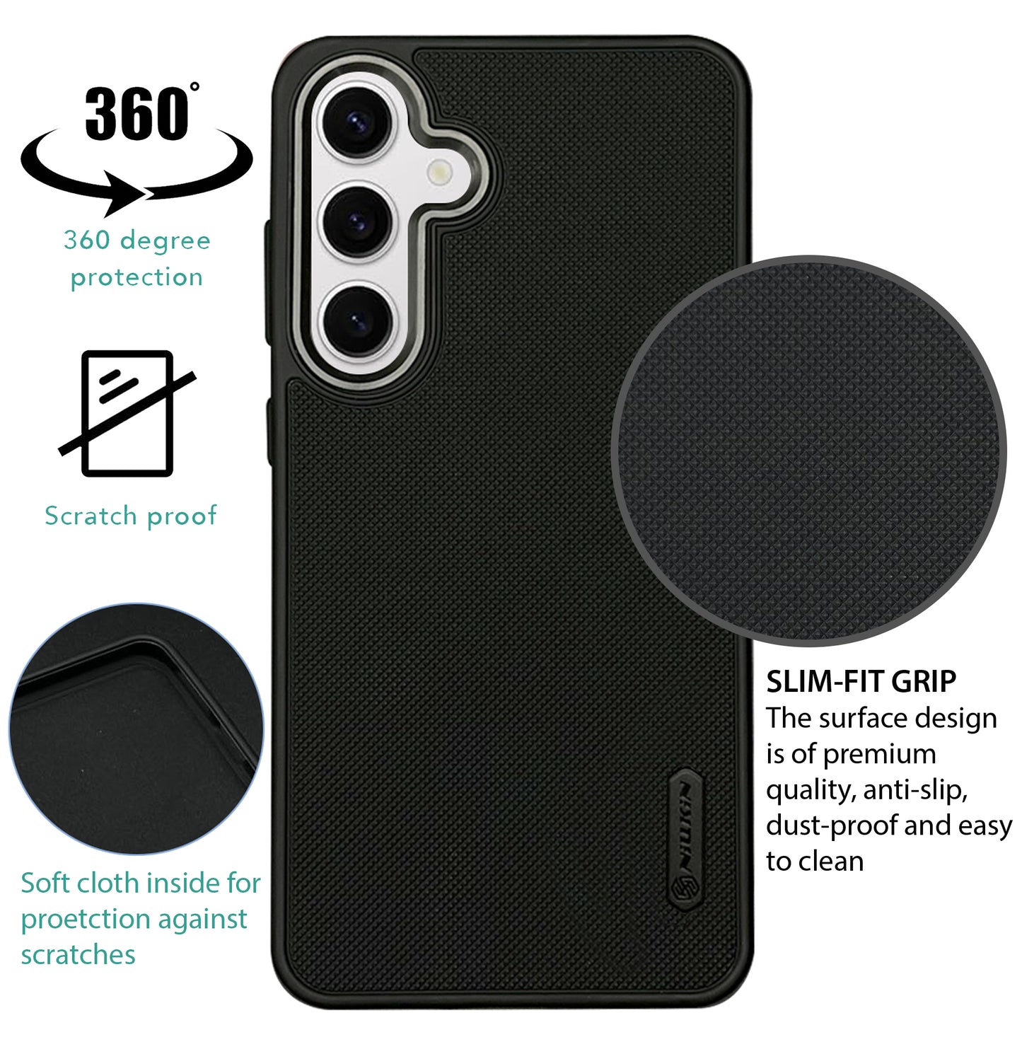 NIUKIN Super Frosted Dotted Case with Camera Ring for Samsung S24 FE