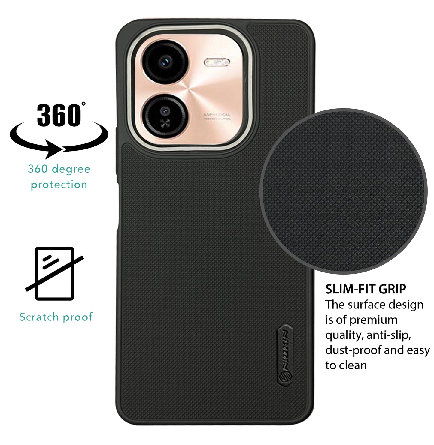 NIUKIN Super Frosted Dotted Case with Camera Ring for Vivo Y37 Pro